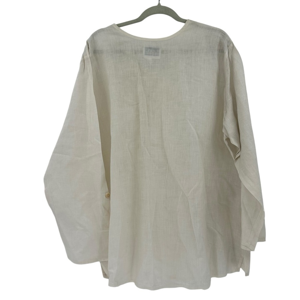 Flax Linen Lagenlook Oversized Boxy Top Size Large White Natural Style - Picture 2 of 6